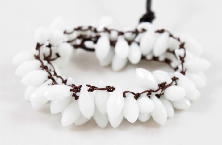 Hand Knotted Convertible Crochet Bracelet, Necklace, or Headband, Large Crystals - WR-075