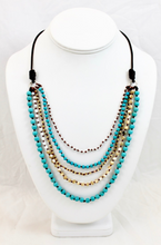Load image into Gallery viewer, Turquoise Mix Hand Knotted Short Necklace on Genuine Leather -Layers Collection- NLS-Eclipse

