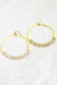 Crystal Beaded Hoop Earrings - E001-Yellow
