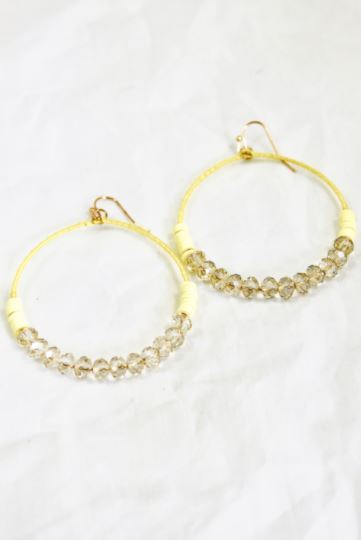 Crystal Beaded Hoop Earrings - E001-Yellow