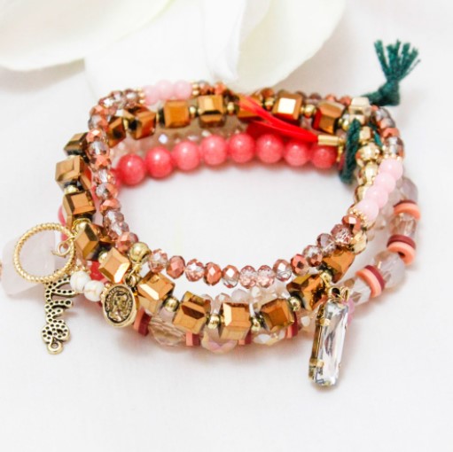 Pinks and Pastels Stretch Stack Bracelet -The Classics Collection- B1-698