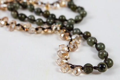 Hand Knotted Convertible Crochet Bracelet, Necklace, or Headband, Crystals and Labradorite - WR-053