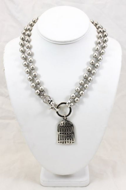 Convertible Short or Long Silver Ball Chain with Bird Cage -The Classics Collection- N2-885
