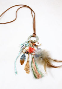 Long Feather and Leather Charm Necklace -The Classics Collection- N2-744