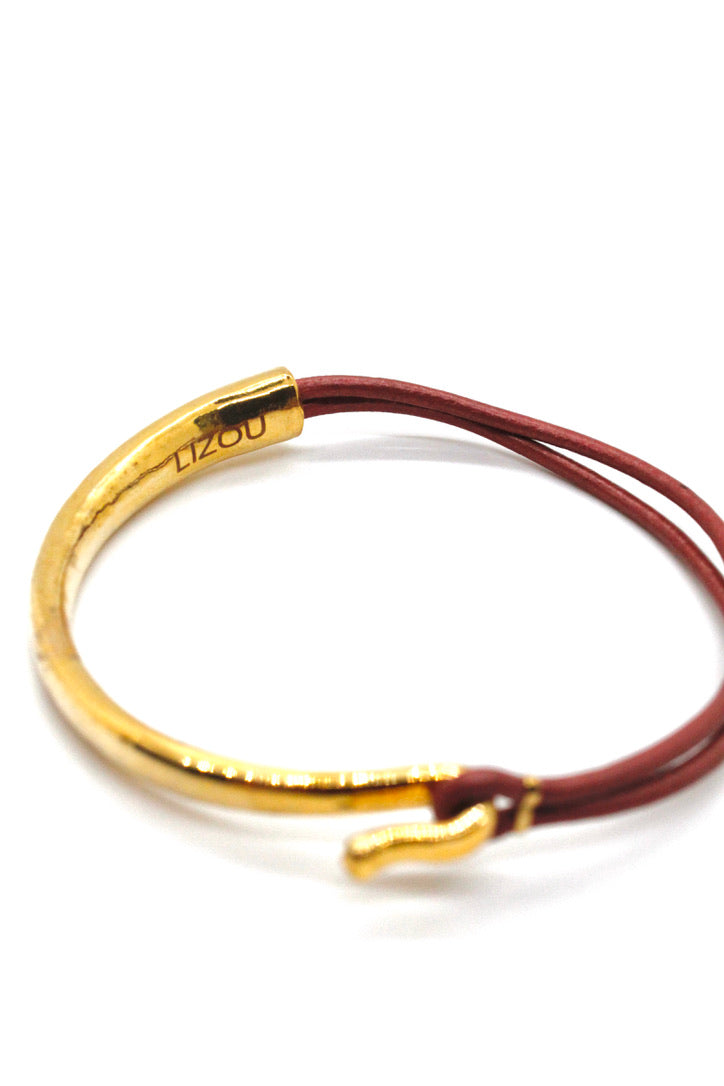 Brick Leather + 24K Gold Plate Bangle Bracelet
