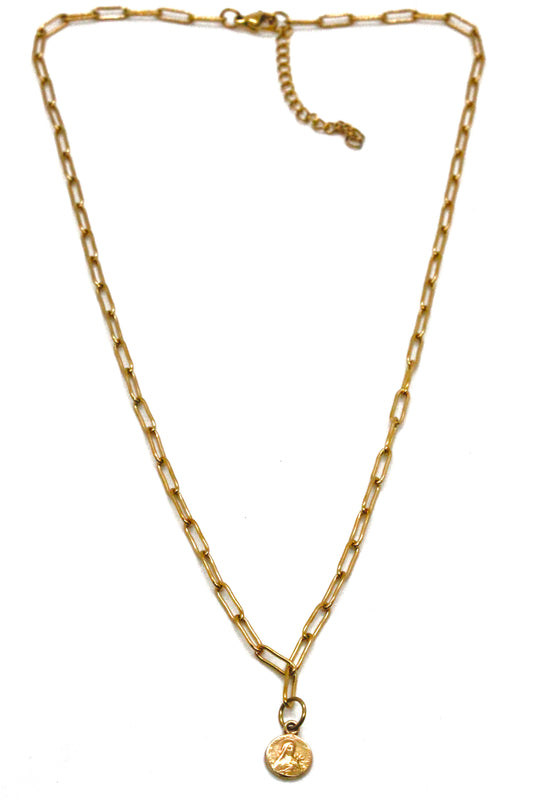 Mini French Religious Charm on Gold Chain -French Medals Collection- N6-017