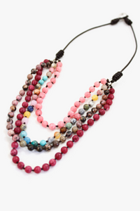 Large Semi Precious Stone Hand Knotted Short Necklace on Genuine Leather -Layers Collection- NLS-M29