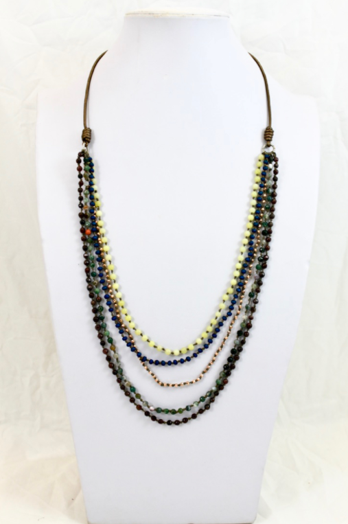 Amethyst Mix Hand Knotted Long Necklace on Genuine Leather -Layers Collection- NLL-Grape