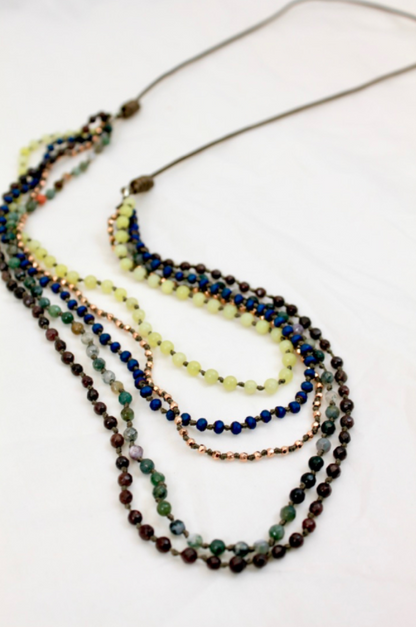 Amethyst Mix Hand Knotted Long Necklace on Genuine Leather -Layers Collection- NLL-Grape