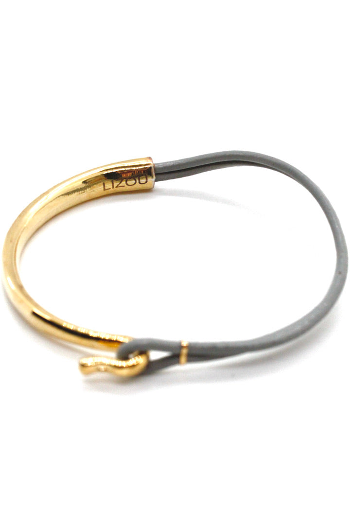 Grey Leather + 24K Gold Plate Bangle Bracelet