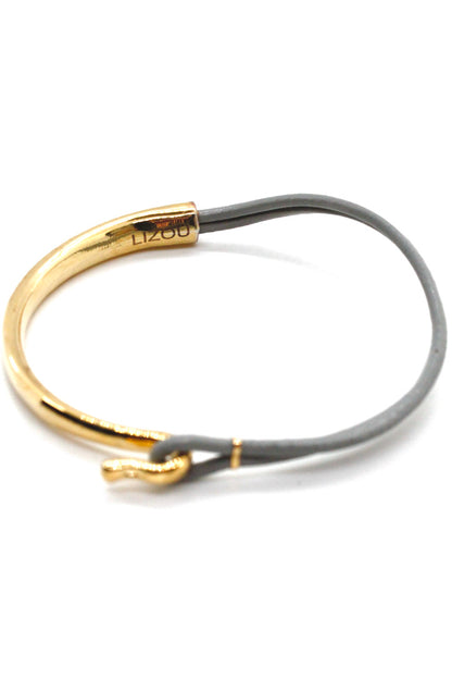 Grey Leather + 24K Gold Plate Bangle Bracelet