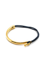 Load image into Gallery viewer, Navy Leather + 24K Gold Plate Bangle Bracelet
