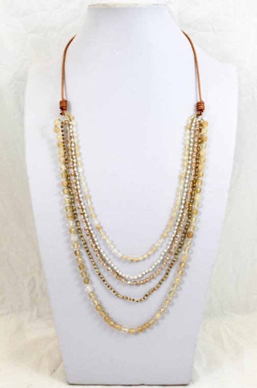 Semi Precious Stone MixHand Knotted Long Necklace on Genuine Leather -Layers Collection- NLL-Hope
