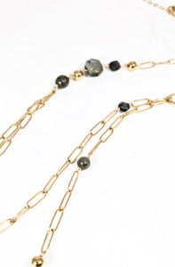 Two Row 24K Gold Plate and Semi Precious Stone Long Necklace -French Flair Collection- N2-990