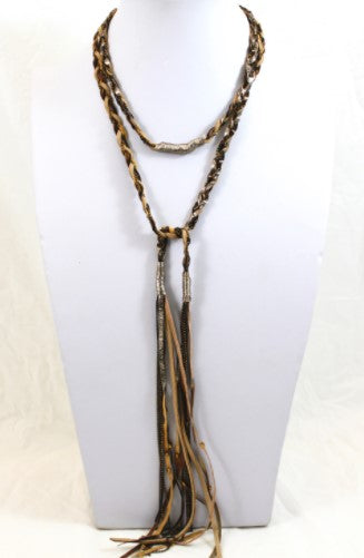 Braided Leather and Chain Necklace or Wrap Bracelet -The Classics Collection- N2-934