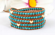 Load image into Gallery viewer, Crush - Turquoise and Gold Heart Mix Wrap Bracelet
