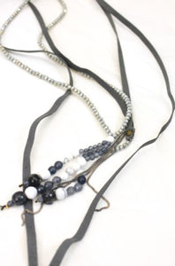 Leather Layered Semi Precious Stone Dangle Long Necklace -The Classics Collection- N2-933