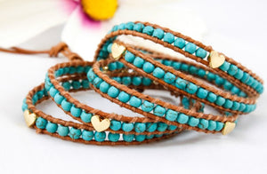 Crush - Turquoise and Gold Heart Mix Wrap Bracelet