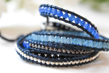 Denim - Navy Stone and Crystal Mix Wrap Bracelet