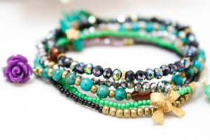 Turquoise and Greens Delicate Stack Bracelet -The Classics Collection- B1-709