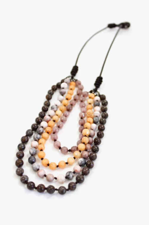 Large Semi Precious Stone Hand Knotted Short Necklace on Genuine Leather -Layers Collection- NLS-M32