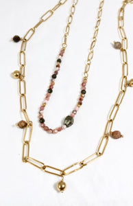 Two Row 24K Gold Plate and Semi Precious Stone Long Necklace -French Flair Collection- N2-989