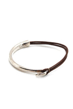 Load image into Gallery viewer, Brown Leather + Sterling Silver Plate Bangle Bracelet
