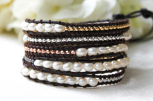 Load image into Gallery viewer, Juneau - Freshwater Pearls With Metal Mix Leather Wrap Bracelet
