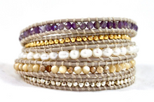 Load image into Gallery viewer, Lavender - Mauve and Freshwater Pearl Leather Wrap Bracelet
