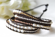 Load image into Gallery viewer, Juneau - Freshwater Pearls With Metal Mix Leather Wrap Bracelet
