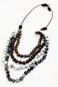 Large Semi Precious Stone Hand Knotted Short Necklace on Genuine Leather -Layers Collection- NLS-M36