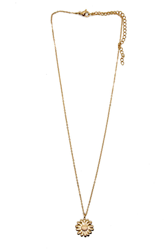 Simple 24K Gold Plate Daisy Flower Pendant Short Necklace -French Flair Collection- N2-2245