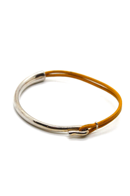 Yellow Leather + Sterling Silver Plate Bangle Bracelet