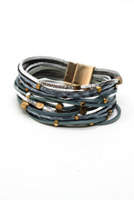 Load image into Gallery viewer, Blue Brass Nugget Leather Bracelet -French Flair Collection- B1-2080

