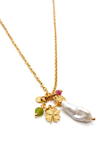 Pearl Drop Lucky Shamrock Delicate Short Necklace -French Flair Collection- N2-2240