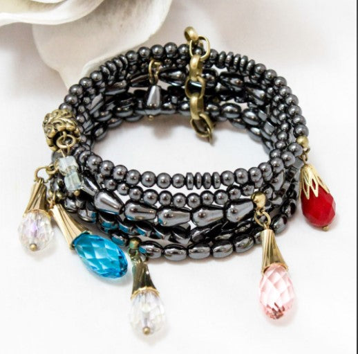 Hematite Stretch Stack Bracelet with Charms -The Classics Collection- B1-739