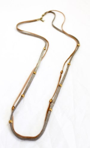 Long Leather Necklace with Metal Nuggets -The Classics Collection- N2-951