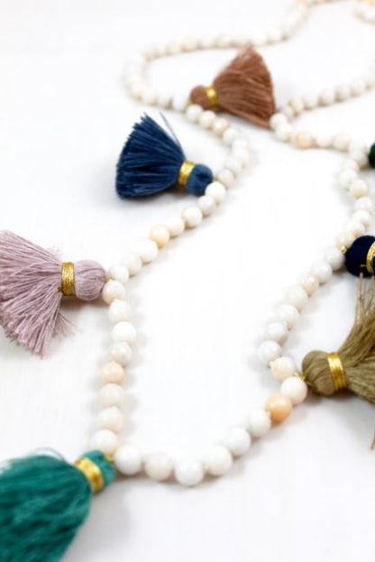 Large Tassel Hand Knotted Stone Necklace -The Classics Collection- N2-830