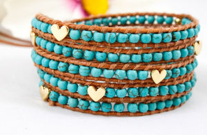 Crush - Turquoise and Gold Heart Mix Wrap Bracelet