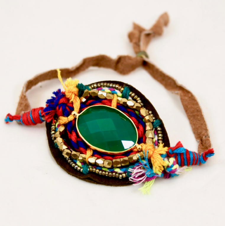 Beads and Leather Adjustable Bracelet   -The Classics Collection- B1-978