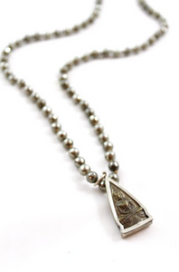 Long Faceted Pyrite Necklace with Reversible Two Tone Buddha Charm -The Buddha Collection- NL-PY-B