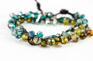 Hand Knotted Convertible Crochet Bracelet, Necklace, or Headband, Stone and Crystal Mix - WR-054