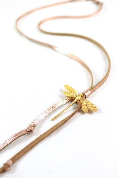Pastel Dragonfly Necklace on Leather Band -The Classics Collection- N2-855