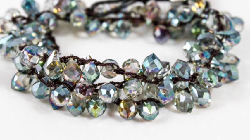 Hand Knotted Convertible Crochet Bracelet, Necklace, or Headband, Crystals - WR-049