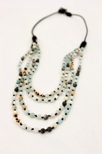 Mini Amazonite Hand Knotted Short Necklace on Genuine Leather -Layers Collection- NLS-029