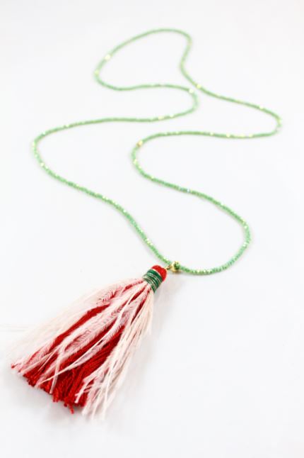 Long Tassel with Delicate Feathers on Crystal Necklace -The Classics Collection- N2-865
