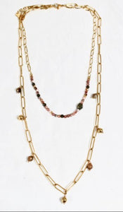 Two Row 24K Gold Plate and Semi Precious Stone Long Necklace -French Flair Collection- N2-989