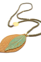 Load image into Gallery viewer, Metal and Leather Leaf Fall Necklace -The Classics Collection- N2-810
