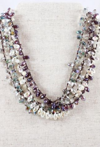 Hand Knotted Convertible Crochet Bracelet, Necklace, or Headband, Large Crystals - WR-072