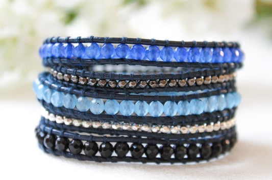 Denim - Navy Stone and Crystal Mix Wrap Bracelet